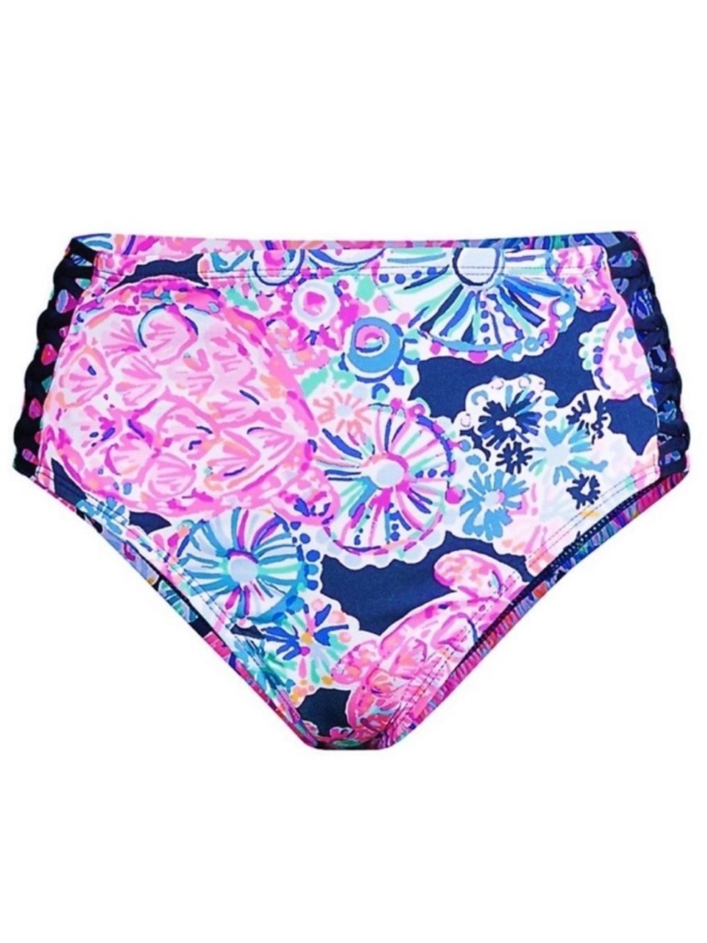 Lilly Pulitzer Rumy High-Waist Bikini Bottom Open Lattice Sides Turtle Amazement